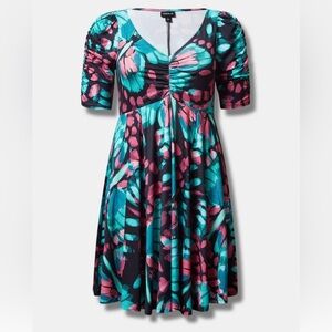 Torrid Cinch Front Mini Dress Half Sleeves Floral 1X 14 16 NEW
